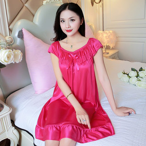 Ice silk nightdress female summer fertilizer increased sexy pajamas 200*0.5kg fat mm ice silk summer women's nightdress loose