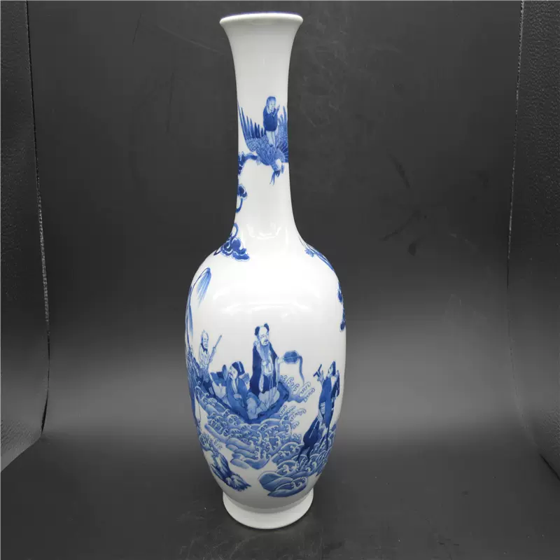 大清乾隆年制青花八仙過海人物長頸花瓶古董玩瓷器片中式擺件陶瓷-Taobao