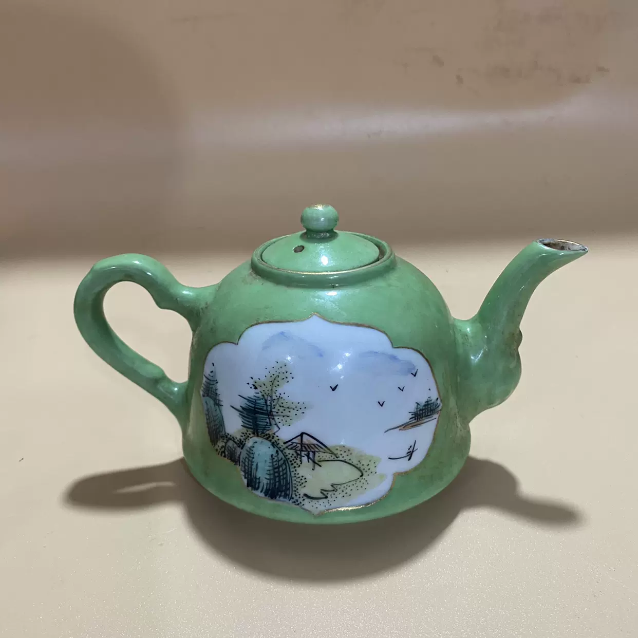 民国时期粉彩茶壶全手工描绘古董古玩瓷器收藏摆件旧货老