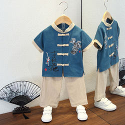 2026 Boys' Hanfu Summer Set Retro Tang Suit Summer Ancient Style Boys' Cotton Thin Linen Chinese Style