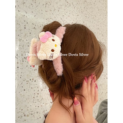 24 Autumn/Winter Sweet Girly Double-Sided Kt Cat Plush Claw Clip Cartoon Cute Shark Hair Clip Hair Accessory