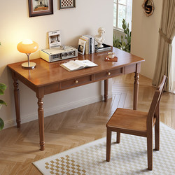 Yingshang American-Style Solid Wood Desk for Bedroom, Small Apartment Desktop Computer Desk, Light Luxury Office Desk, Home Desk for Middle School Students