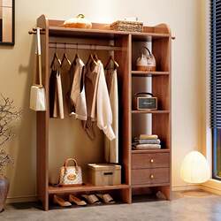 Meng Xiaoxiong Solid Wood Coat Rack Floor-Standing Bedroom Household Clothes Rack with Drawer Storage Rack Room Clothes Drying Rack