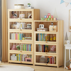 Qinhua Solid Wood Bookshelf Storage Rack Home Bookcase Children's Dust-Proof Storage Cabinet Living Room Miscellaneous Storage Cabinet Storage Cabinet