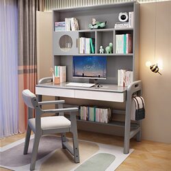 Zhaojiang Shijia Solid Wood Desk and Bookshelf Combo for Home Use, Student Writing Desk, Study Room Computer Desk, Study Table with Adjustable Height