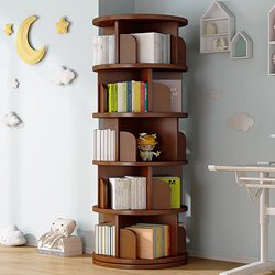Wangkabe All-Solid Wood Rotating Bookshelf Floor-Standing Children's Storage Rack Simple Baby Picture Book Storage Bookcase for Home Use