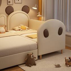 Aiyiou Solid Wood Children's Splicing Bed with Widened Bedside Crib Guardrail, Baby Bed with Guardrail, Splicing Large Bed