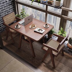 Yangman Solid Wood Balcony Small Table and Chair Three-Piece Set for Home Use, Leisure Chair, Trendy for Drinking Tea, Suitable for Small Apartments