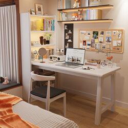 Wangkabe Solid Wood Desk and Bookshelf Combination, Student Home Study Desk, Bedroom End-Of-Bed Corner Table with Bookcase Set