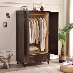 Yangman Craftsman Blade—Solid Wood Wardrobe American Country Style Home Bedroom Small Apartment Two-Door Wardrobe Vintage Storage Cabinet