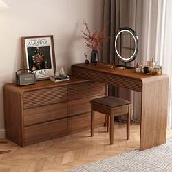 Bamboo Dressing Table Corner Vanity Table with a High-End Feel for Bedroom, Small Apartment Makeup Dresser with Integrated Storage Shelf