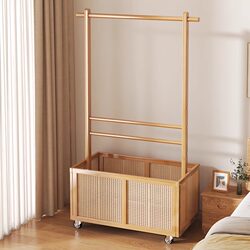 Yangman Floor-Standing Clothes Rack for Home Use, Open-Style Simple Solid Wood Coat Rack for Bedroom, Multifunctional Storage Shelf