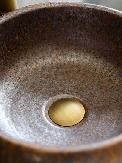 アンティーク レトロ 真鍮製の丸い洗面器 洗面ボウル アンティーク レトロ 埋込 ブロンズ 銅色 オーバーフロー