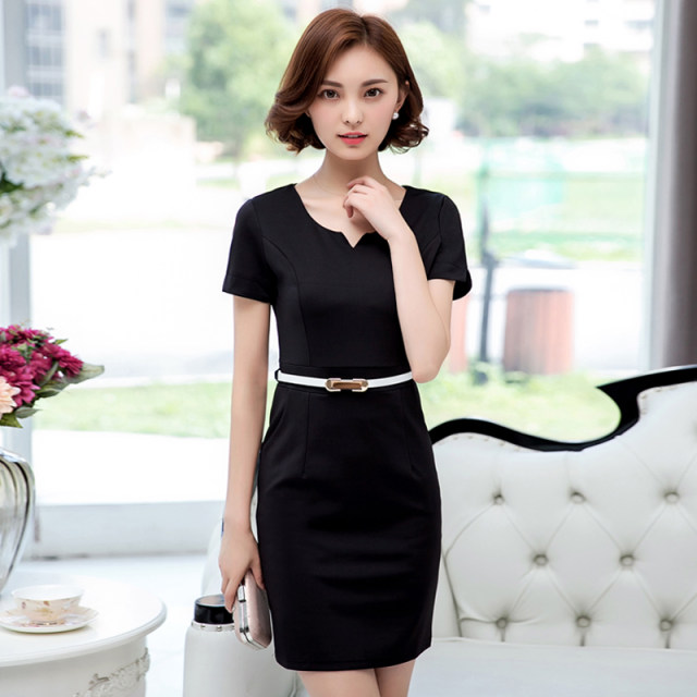 The new OL professional dress dress short -sleeved temperament slimming and thin work service commute large -size uniform hip work
