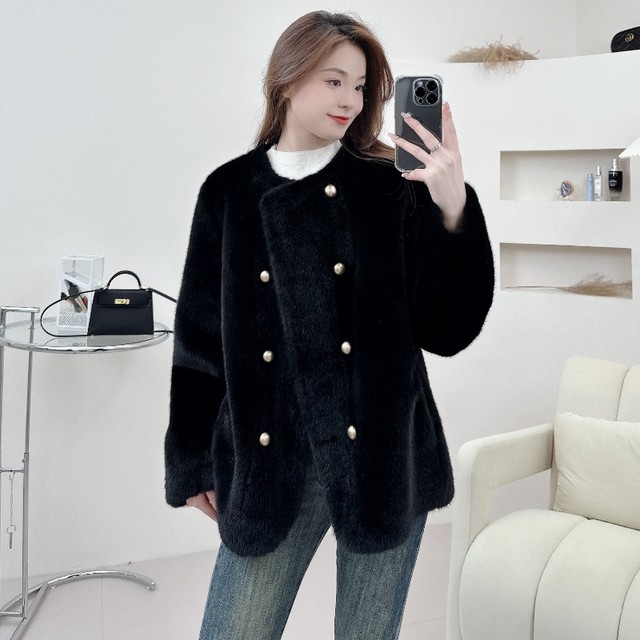 Haining's new Milan mink eco-friendly fur coat for women round neck ...