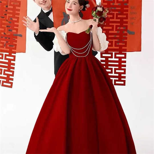 Korean Satin Strapless A-Line Dress - Wh-267
