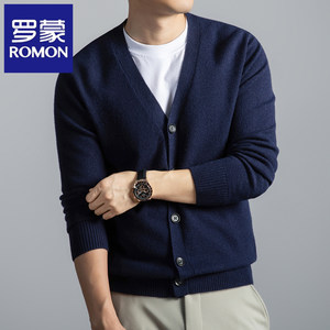 
Romon counter genuine wool cardigan men's V-neck autumn and winter sweater jacket business casual knitted bottoming shirt trendy