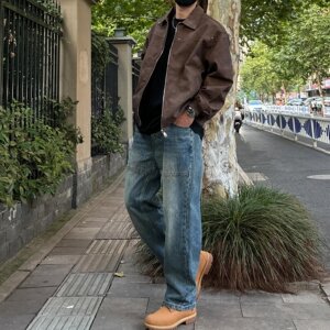 
American high street vibe washed straight jeans men's trendy brand simple niche high-end wide-leg trousers spring and autumn style