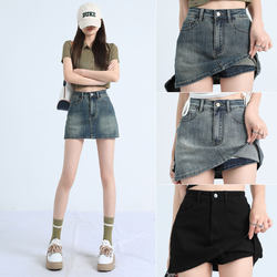 American Style New High-Waisted Elastic Slimming Retro Denim Skirt A-Line Skirt for Women Anti-Exposure Outerwear Hip-Hugging Denim Short Skirt