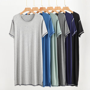 Modal men's round neck short -sleeved pajamas in summer thin casual long pajamas big size loose home bathrobe