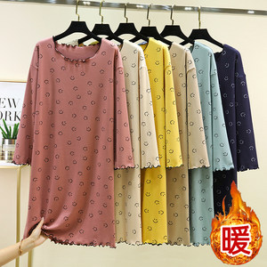 Plush velvet warm flying edge smiley face nightdress for women winter velvet home long skirt large size thickened loose Korean style T-shirt skirt