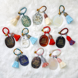 Good Things Happen Natural Crystal Palm Stone Keychain Positive Energy Stress Relief Stone Handmade Car Hanging Bag Hanging Natural Gift