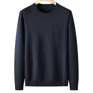 Adding fat and larger size men's knitted sweater Spring and autumn large loose pullover stretch sweater Fat man's versatile base shirt