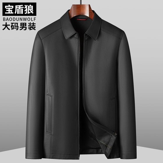 
Business casual lapel leather jacket for men with plus size executive jacket middle-aged daddy wear autumn and winter high-end leather jacket