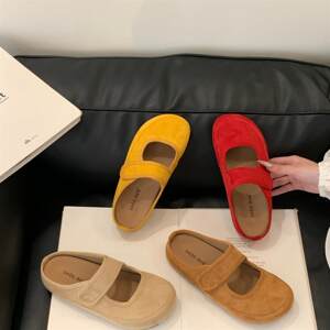 
Retro-style Birkenstock toe-toe slippers for women, flat-heeled thick-soled non-slip slip-ons, nubuck leather ugly half-slippers