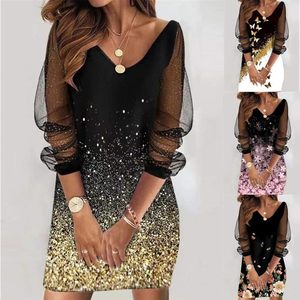 2022 Spring New Cross-border Women's Clothing Ebay Amazon Wish Sequin Perspective Mesh Women's Dress