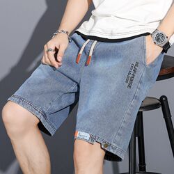 Guangdong Xintang Men's Denim Shorts Trendy Loose Five-Point Summer Thin Casual Versatile Mid-Length Shorts Korean Style