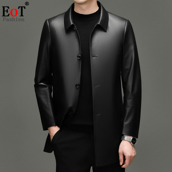 
Haining Genuine Leather Men's Medium Long Jacket 2025 Autumn and Winter New Lapel Sheepskin Leather Jacket Casual Men's Wear