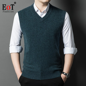 
100% pure cardigan vest middle-aged men's sleeveless sweater V-neck fashion casual knitted vest crotch