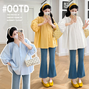 
2026 Spring New Maternity Shirt Fashionable Puff Sleeve Versatile Loose Casual Belly Covering Slim Top