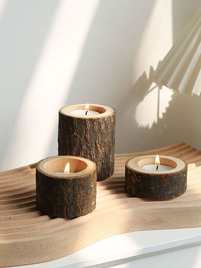 木の切り株キャンドルホルダー - レトロノスタルジックなキャンドル