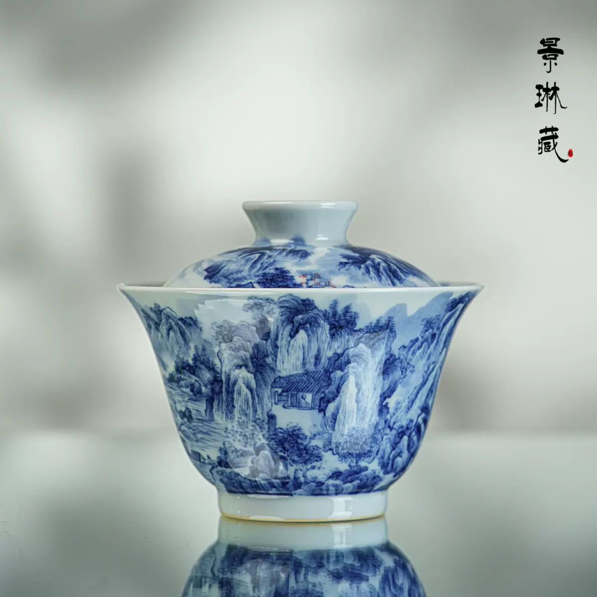 景琳藏长江万里图青花山水满工盖碗155cc陶瓷盖碗茶杯家用泡茶碗-Taobao 