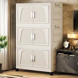 Snack Storage Cabinet, Multi-Layer Household Storage Cabinet, No Installation Required, Movable Plastic Children's Clothing Folding Storage Cabinet