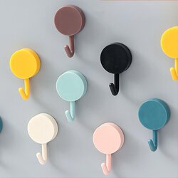 Creative Adhesive Hooks, Strong Adhesive, Traceless Hooks, Plastic Punch-Free Hooks, Clothes Hangers, Nordic Solid Color Round Small Hooks