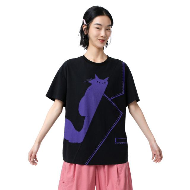 MOVEUP Fantasy Walk 2025 Summer New Style.FUN Series Round Neck and Shoulder Fun Print Short T-Shirt for Women