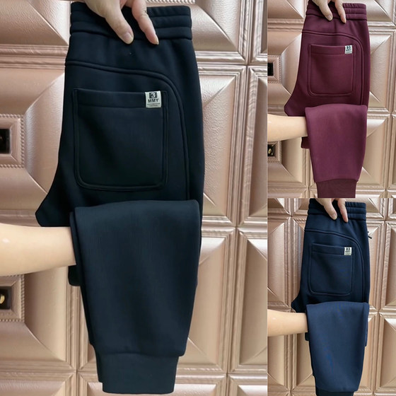 Casual pants for men 2024 winter plus velvet thickened sports ties trousers trendy elastic waist harem pants
