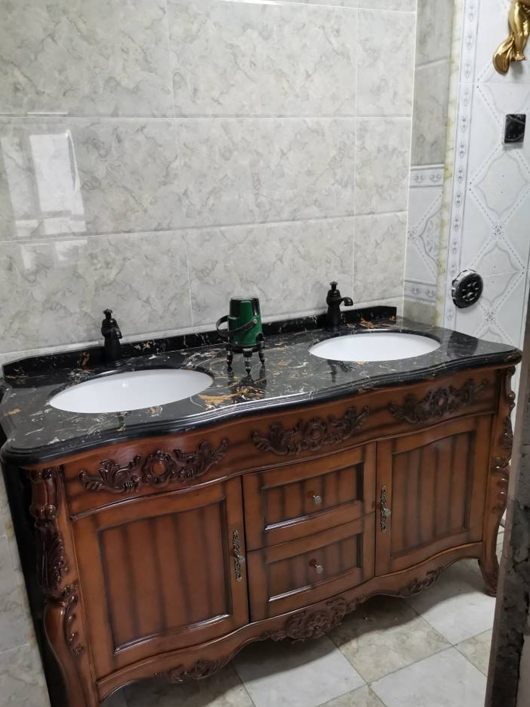 欧式浴室柜橡木双盆仿古卫生间洗脸盆