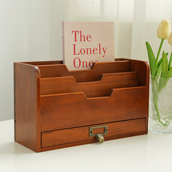 Zakka Retro Wooden Magazine Bookshelf, Vintage-Style Desktop Storage Wooden Box, Office Supplies and Planner Organizer