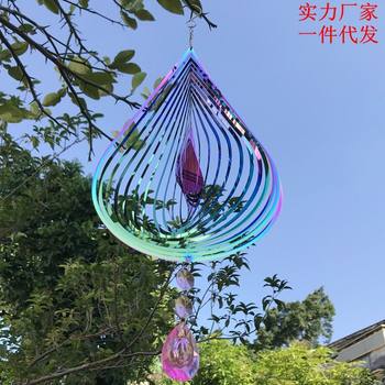 Nordic 3D style mandala stainless steel mirror light rotating wind spin home gardening pendant metal water drop wind chime