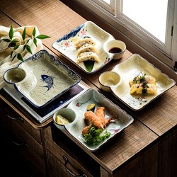 Dumpling Plate with Vinegar Dish, Special Ceramic Plate for Dumplings, Home Dining Plate, Particularly Beautiful High-End Tableware, Japanese Style