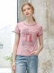 Yizhi Manor 2025 summer new pink half-sleeved short loose meat-covered embroidered T-shirt short-sleeved T-shirt for women
