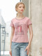 Yizhi Manor 2025 summer new pink half-sleeved short loose meat-covered embroidered T-shirt short-sleeved T-shirt for women
