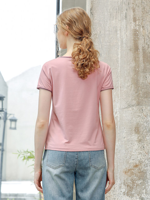 Yizhi Manor 2025 summer new pink half-sleeved short loose meat-covered embroidered T-shirt short-sleeved T-shirt for women
