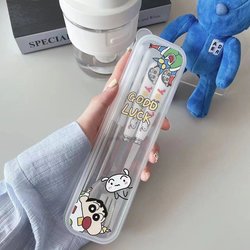 Crayon Shin-Chan Stainless Steel Chopsticks Spoon Set Portable Cutlery Fork Three-Piece Set for Children and Adults Cute Cartoon