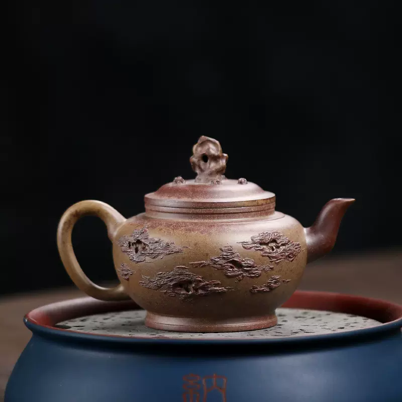 吉羊 宜兴紫砂壶柴烧茶壶 原矿翡翠金砂观自在