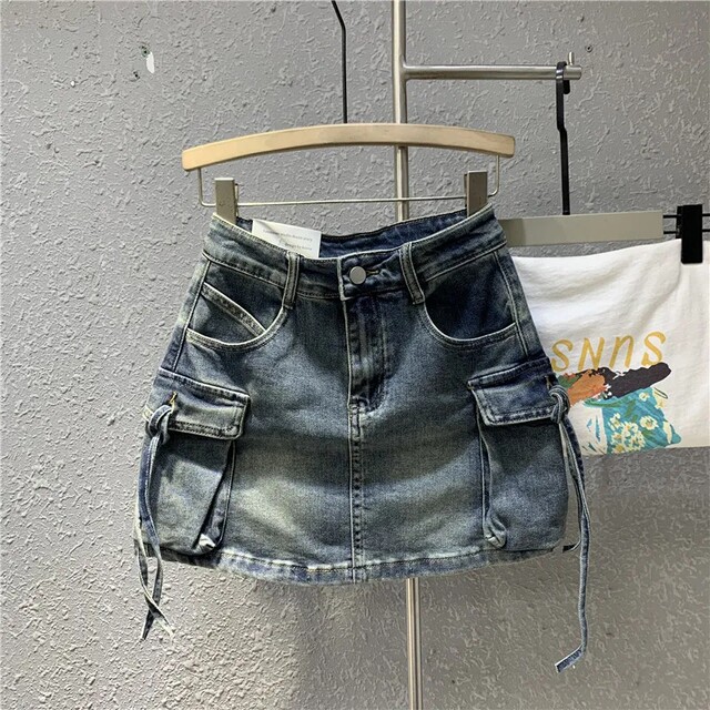 European products 2024 summer new three-dimensional pocket denim work skirt street hot girl fashion A-line skirt
